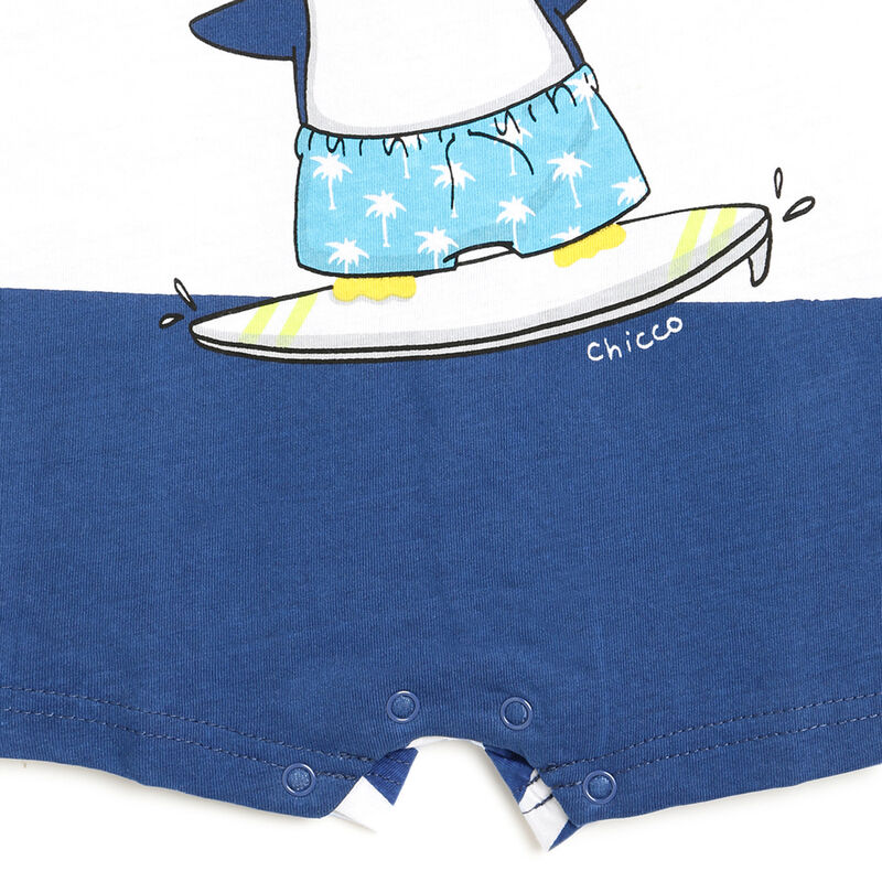 Boys White & Blue Printed Sleeveless Romper image number null